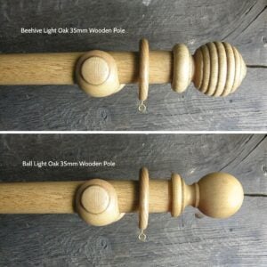 35mm Light Oak Beehive & Ball finial wooden curtain poles