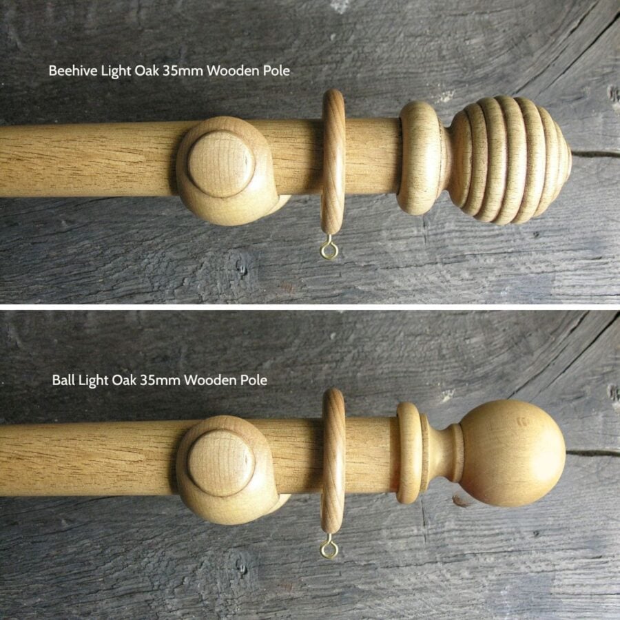 35mm Light Oak Beehive & Ball finial wooden curtain poles