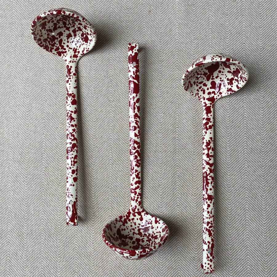 Enamelware Ladle - Burgundy and Cream