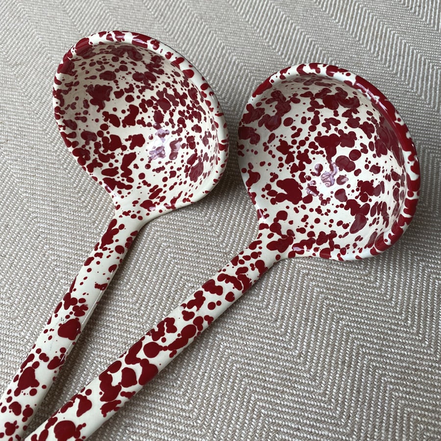 Enamelware Ladle - Burgundy and Cream - Image 2
