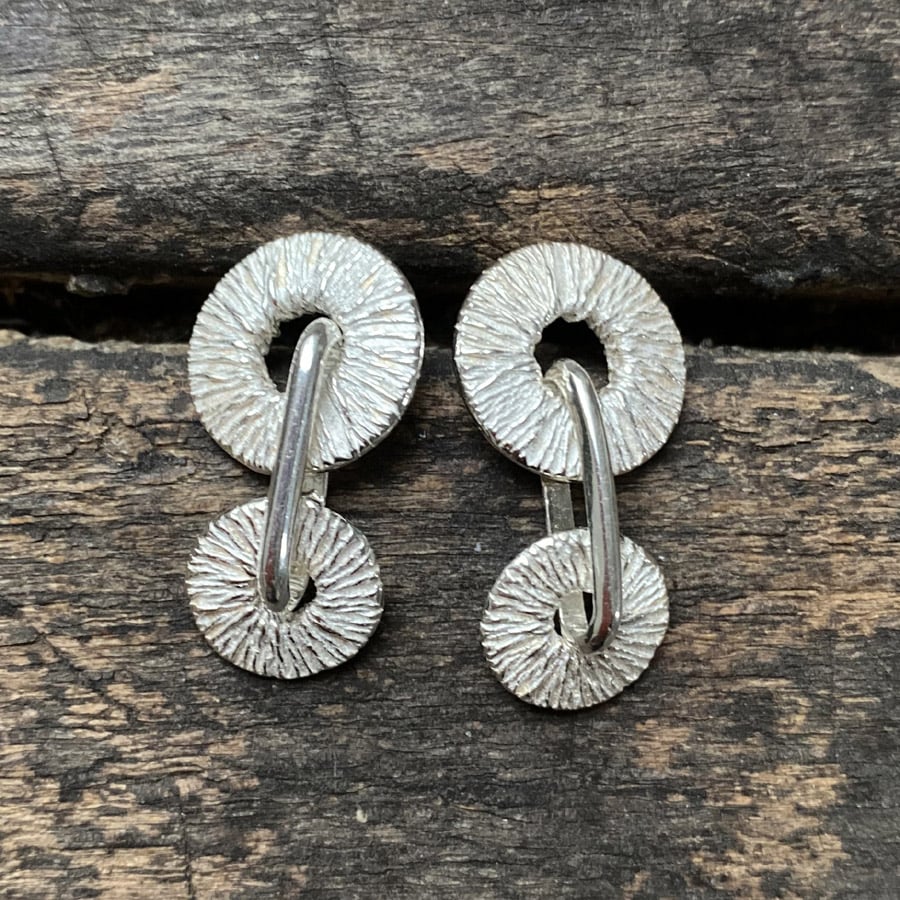 Silver Textured Disc Drop Earrings CDLT 11/11