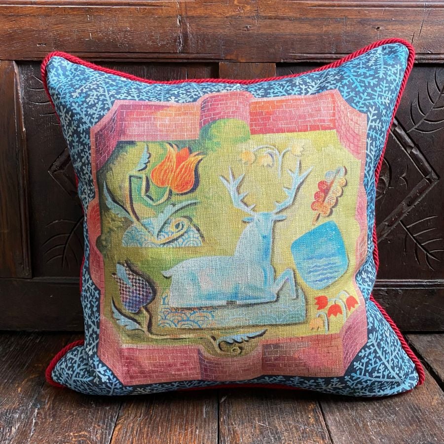 Clive Hicks Jenkins Cushion - Hortus Conclusus White Hart