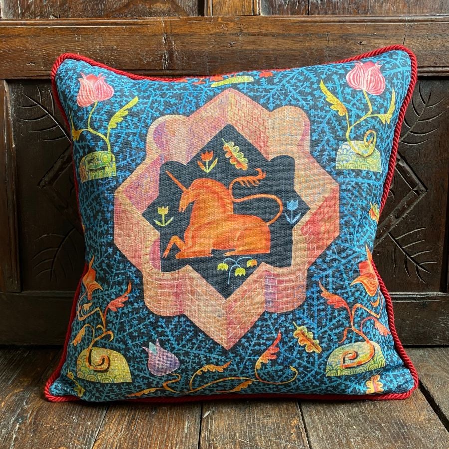 Clive Hicks Jenkins Cushion - Hortus Conclusus Unicorn