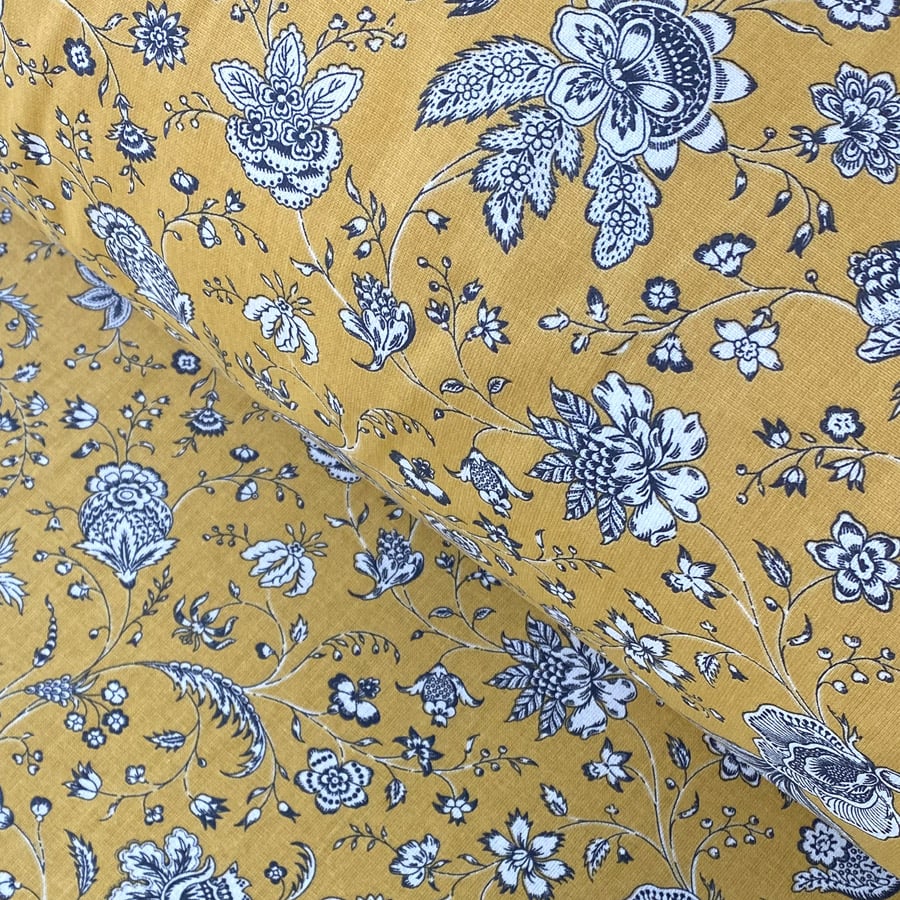 Dianthus Cotton Print-Mustard - Image 1