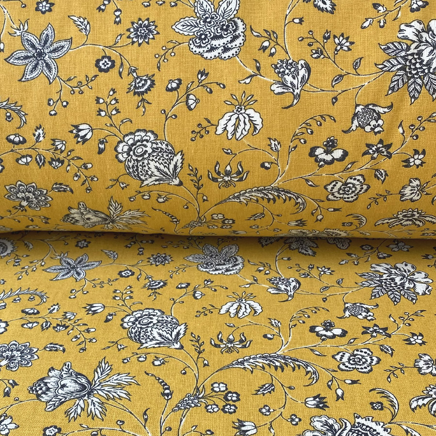 Dianthus Cotton Print-Mustard - Image 3