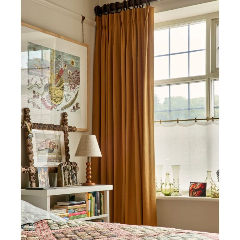 Bedroom Curtains in Extra Wide Berrow Fabric by Tinsmiths of Ledbury