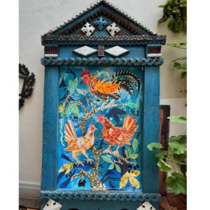 Mark Hearld Original Collage in a Large Antique Frame - Bantams in Damson Tree - Image 1