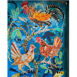 Mark Hearld Original Collage in a Large Antique Frame - Bantams in Damson Tree - Image 2
