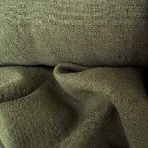 Deep olive green washed linen fabric