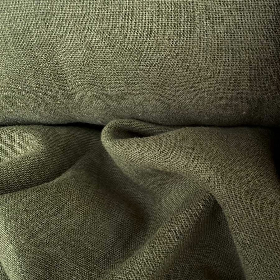 Deep olive green washed linen fabric