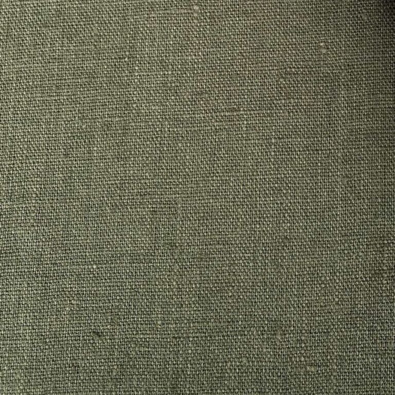 Deep olive green washed linen fabric