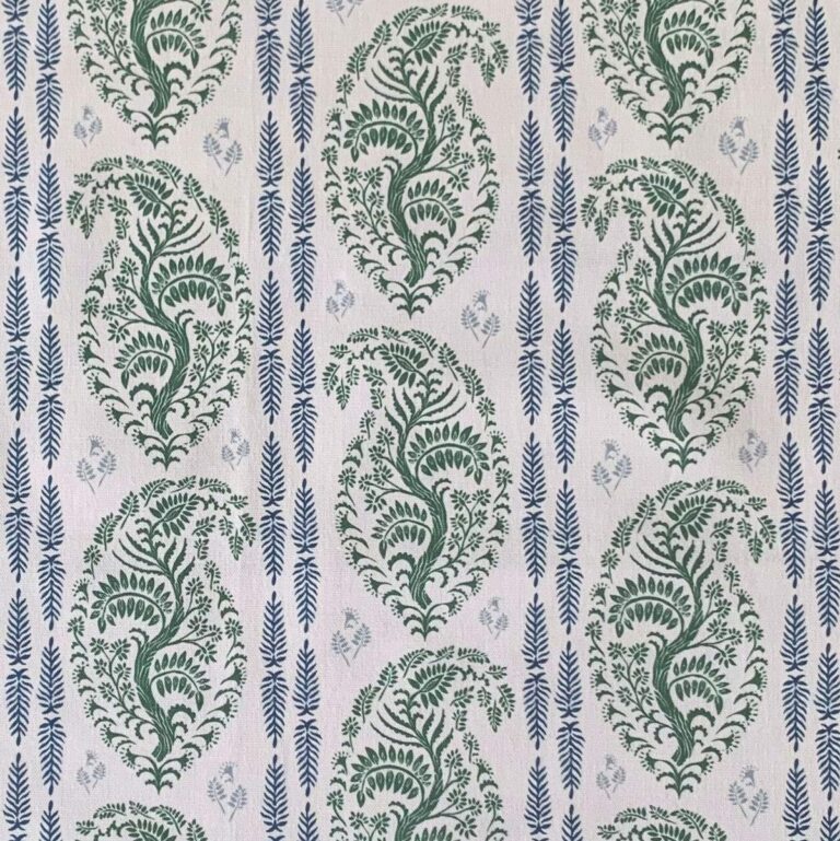Larisa Stripe Ivory - Leaf Green and Indigo - Image 2