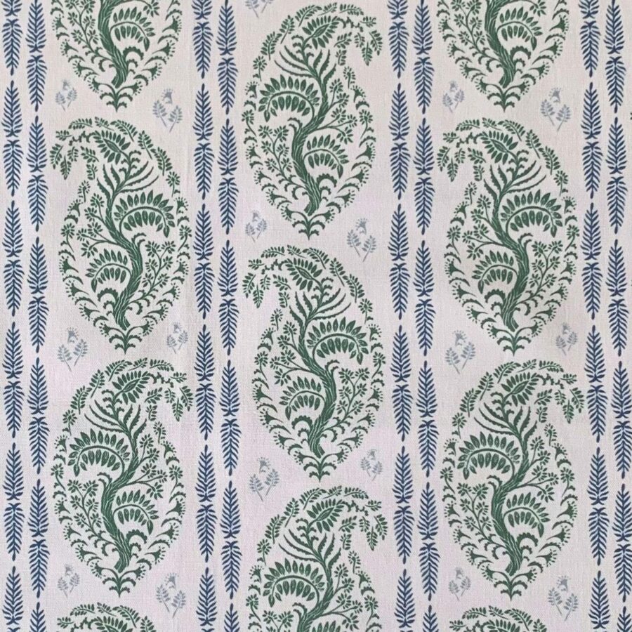 Larisa Stripe Ivory - Leaf Green and Indigo - Image 2
