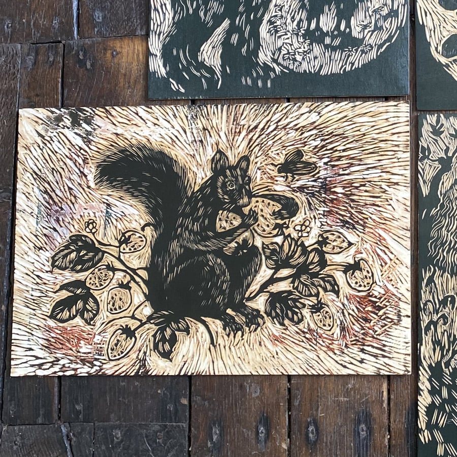 Squirrel in the Strawberry Patch, Letterpress Poster Jen Whiskerd - Image 5