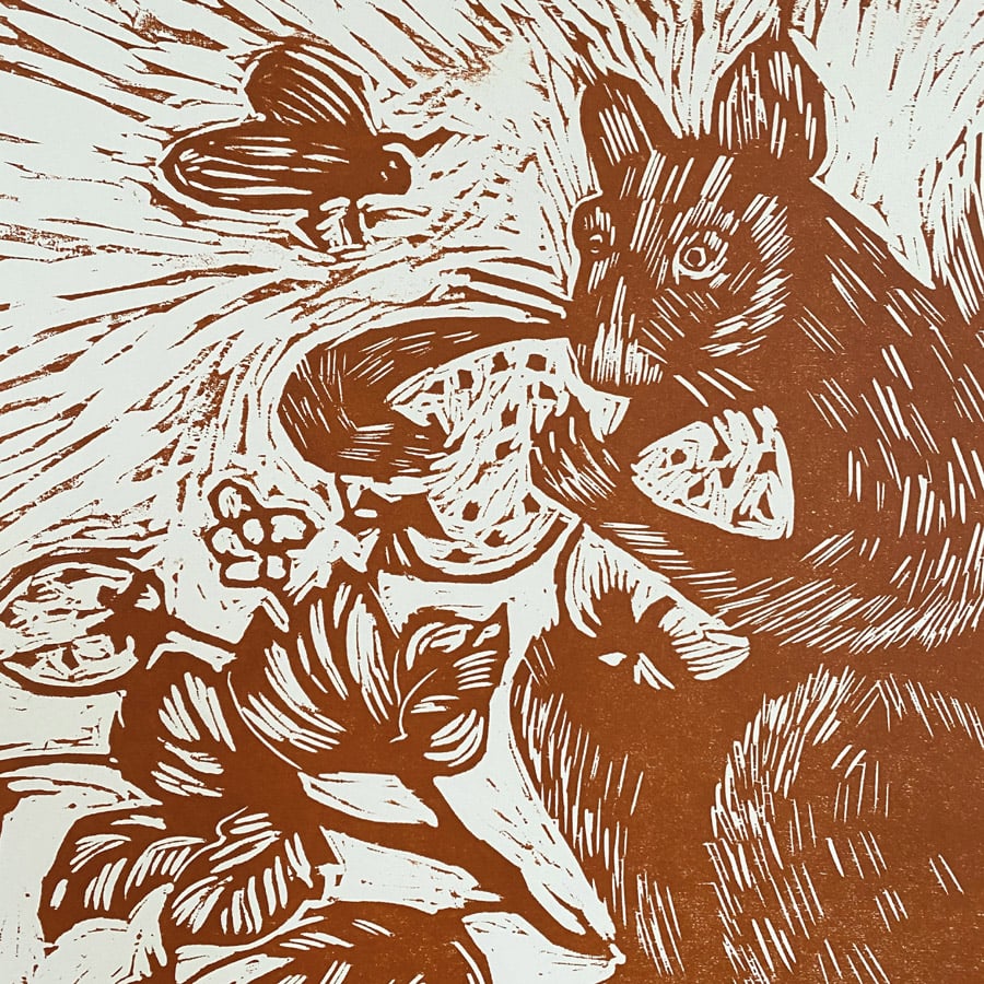 Squirrel in the Strawberry Patch, Letterpress Poster Jen Whiskerd - Image 2