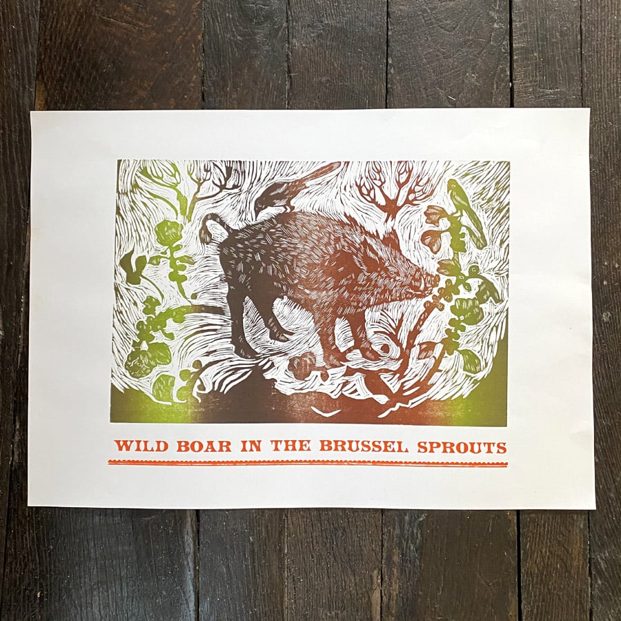 Wild Boar in the Brussel Sprouts, Letterpress Poster Jen Whiskerd - Image 4