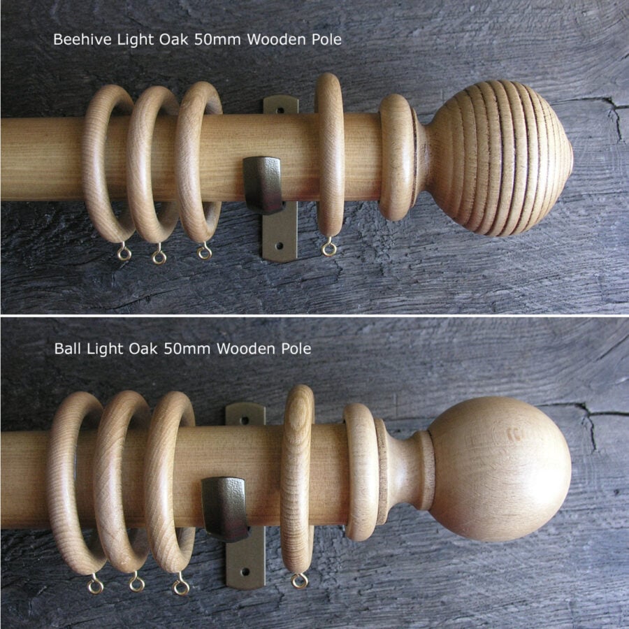 50mm Wooden Curtain Pole Set - Light Oak Finish