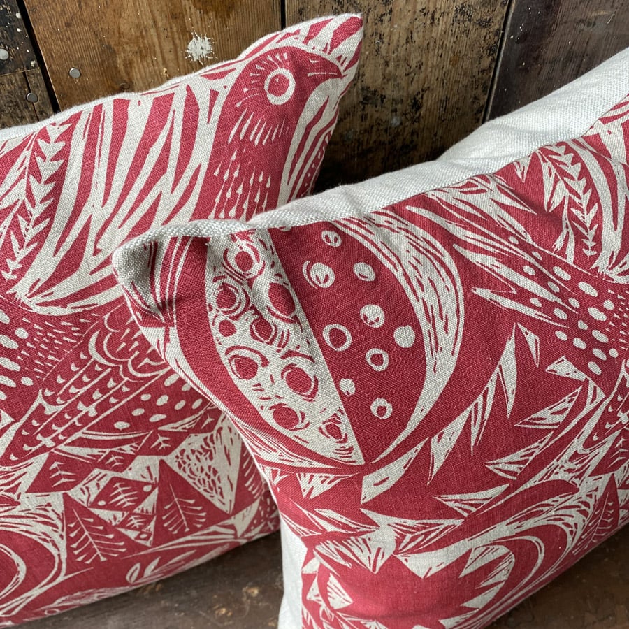 Bird Garden Cushion - Cherry Red - Image 2