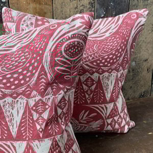 Bird Garden Cushion - Cherry Red - Image 4