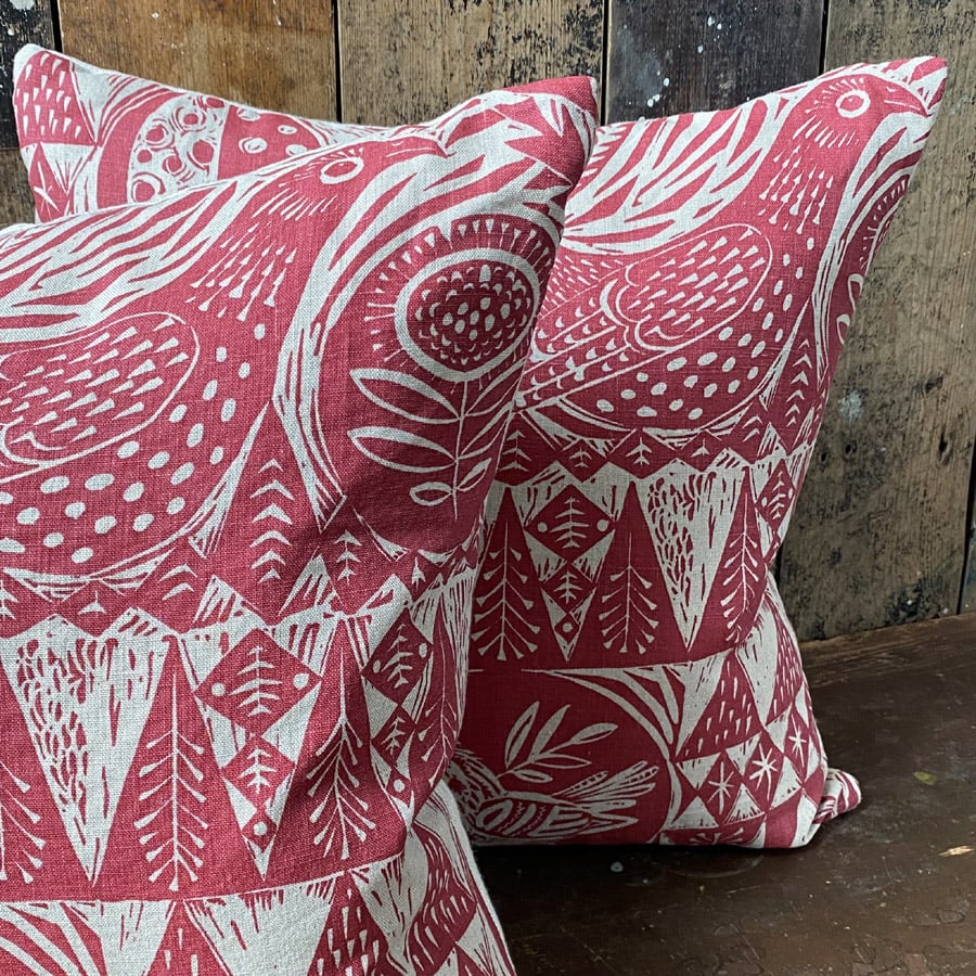 Bird Garden Cushion - Cherry Red - Image 4