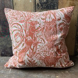 Squirrel and Sunflower Cushion - Brick Red - Image 1