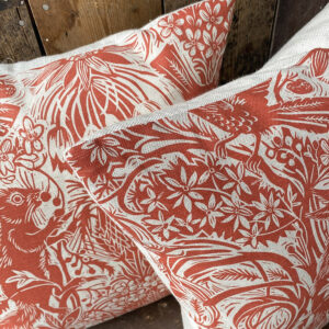 Squirrel and Sunflower Cushion - Brick Red - Image 2