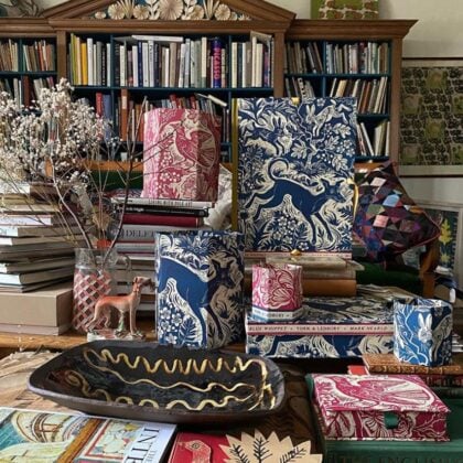 Mark Hearld Blue Whippet Waste Paper Bin - Image 3