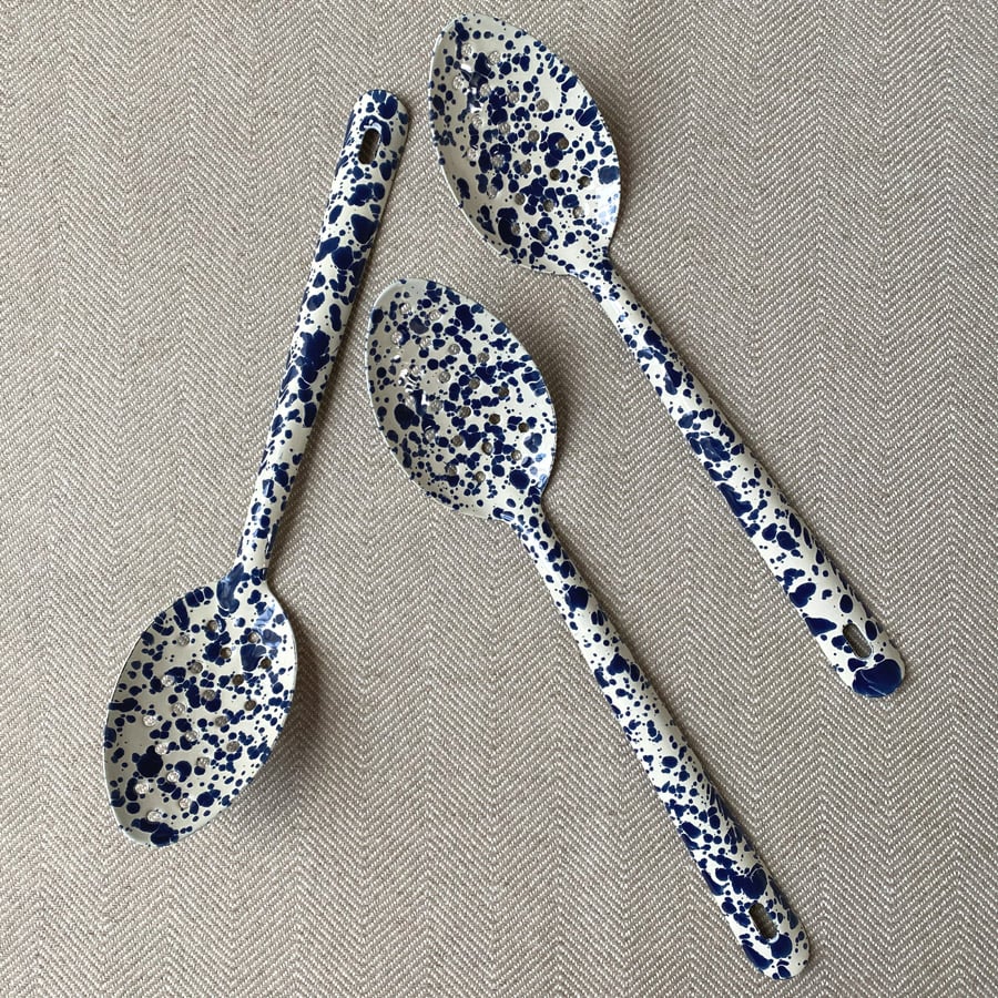 Enamelware Large Serving Spoon - Navy and Cream