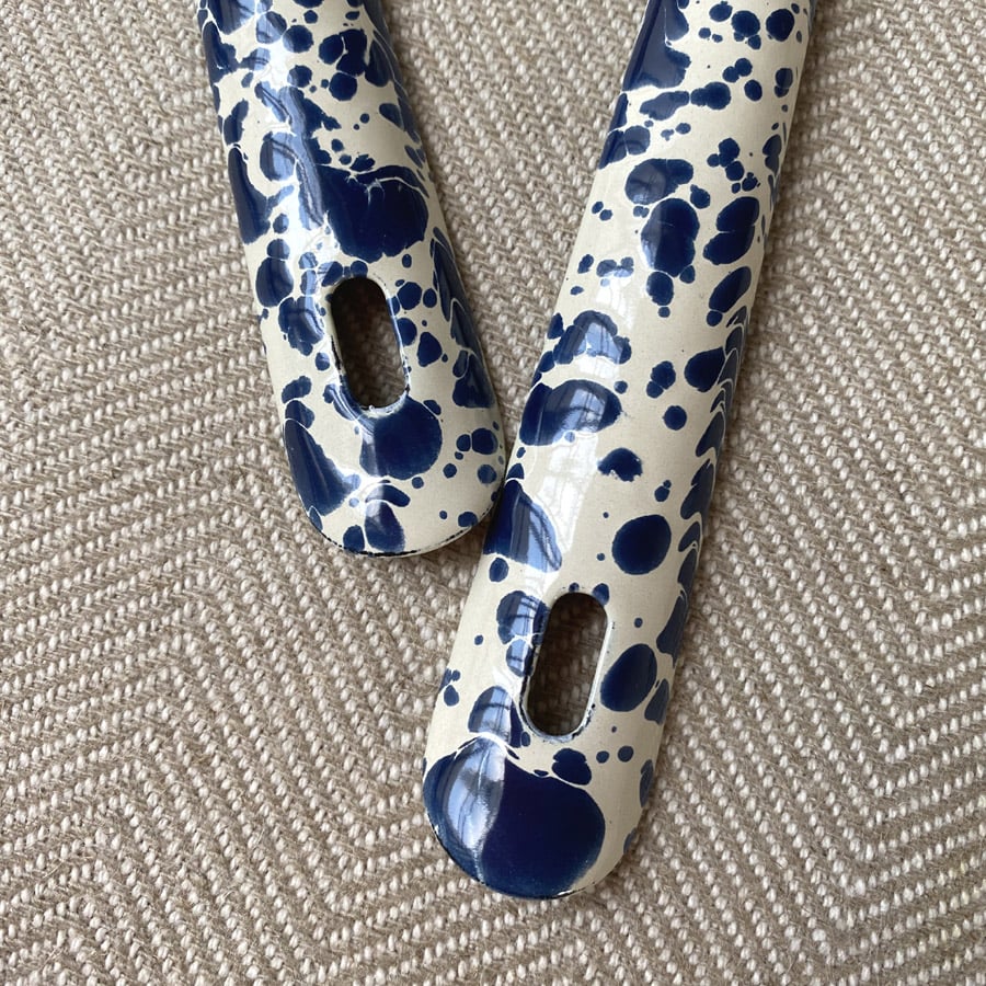 Enamelware Large Serving Spoon - Navy and Cream - Image 2