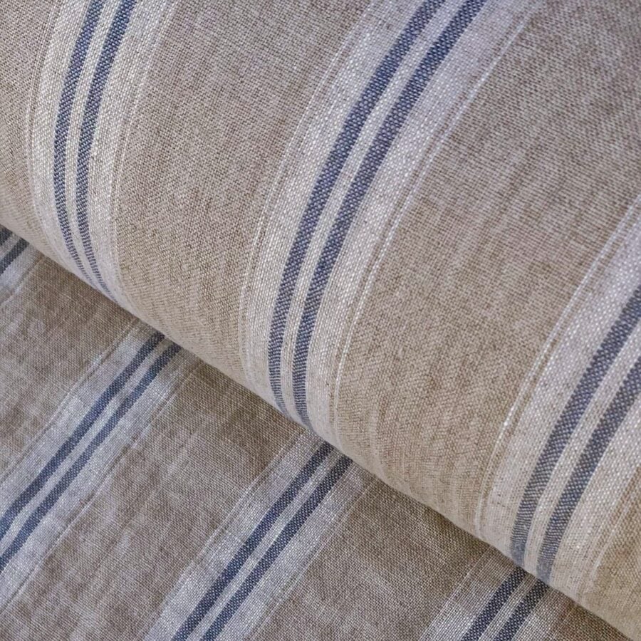 Washed Linen Oland Stripe - Denim Blue