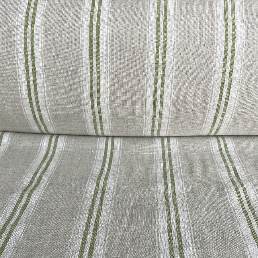 Washed Linen Oland Stripe - Grass Green - Image 3