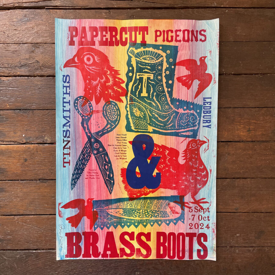 Paper Cut Pigeons & Brass Boots Poster - No.23