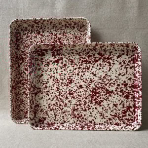 Enamelware Rectangle Tray - Burgundy and Cream - Image 1
