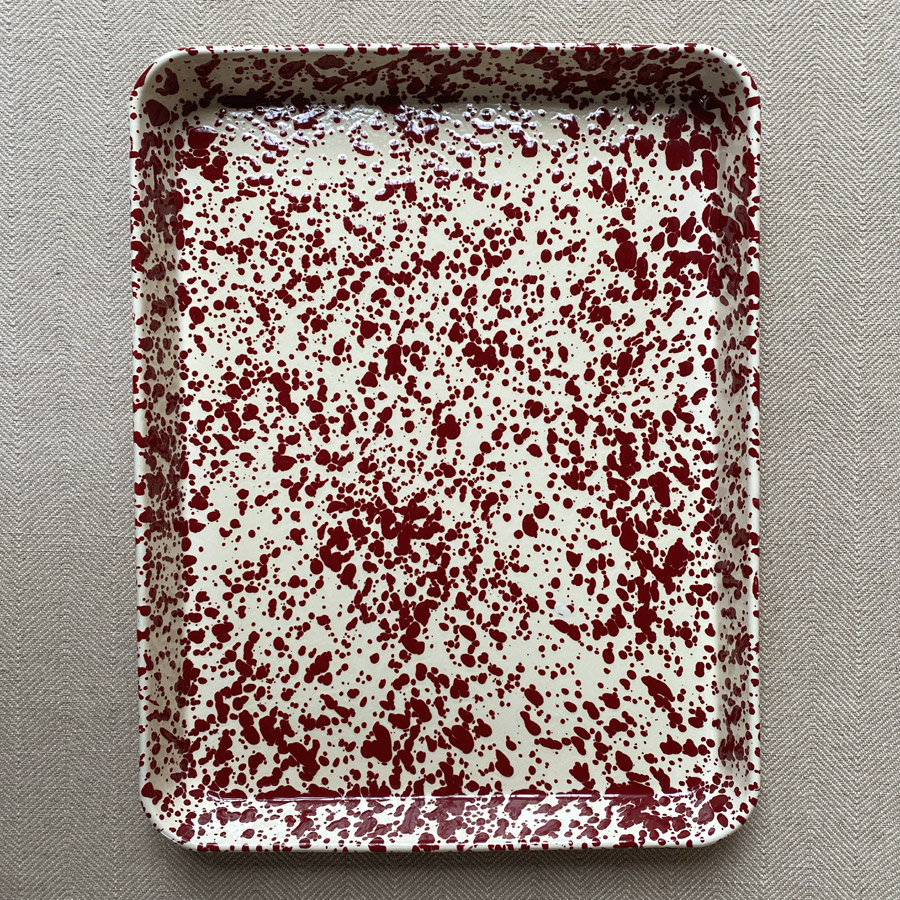 Enamelware Rectangle Tray - Burgundy and Cream - Image 3