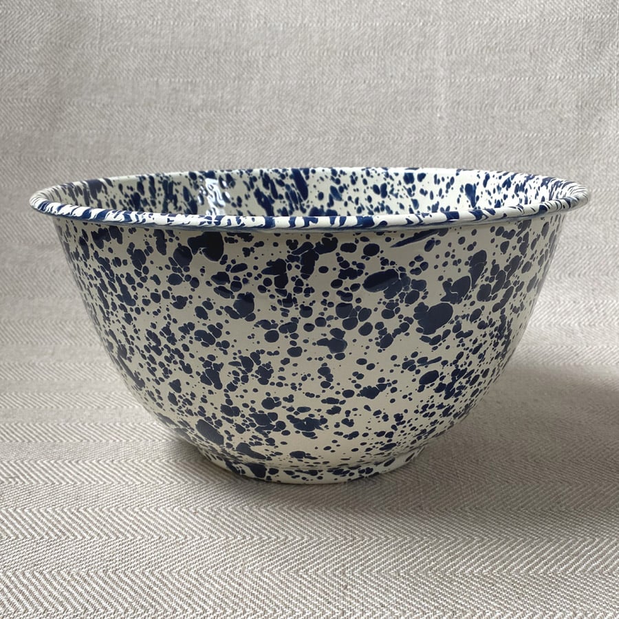 Enamelware Large Salad Bowl - Navy and Cream