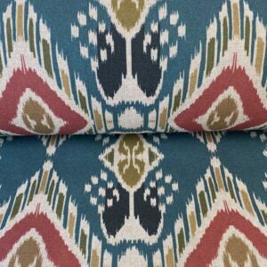 Sula Ikat Print - Teal, Olive and Red - Image 3