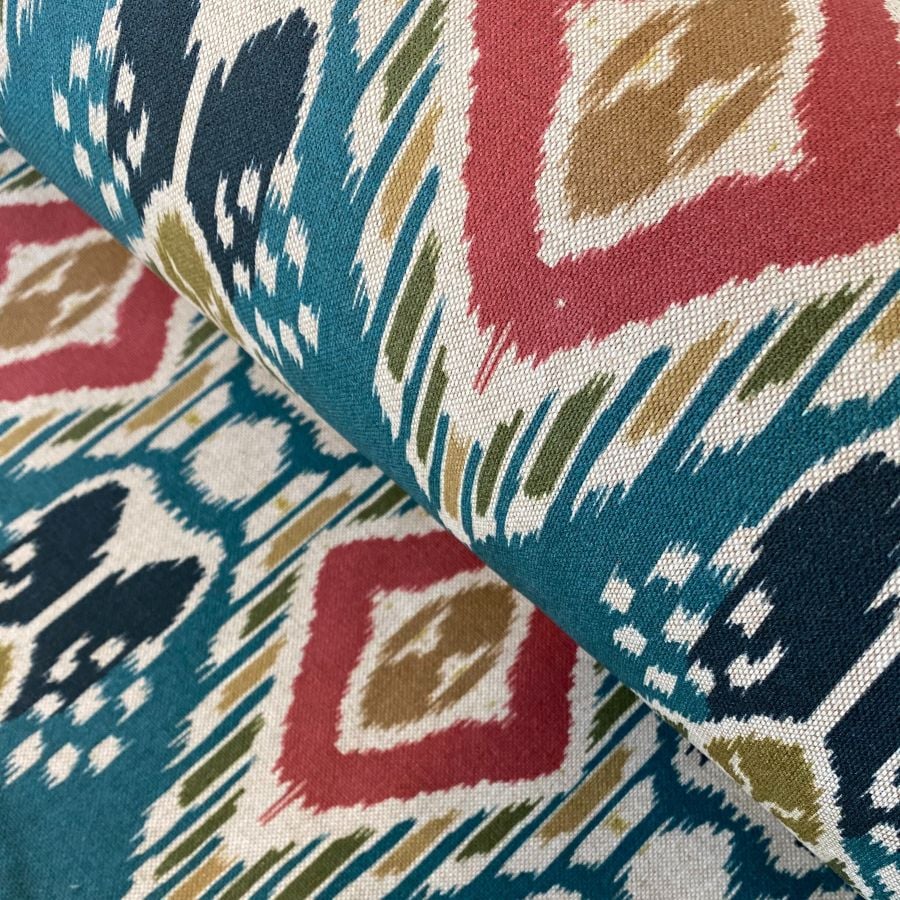Sula Ikat Print - Teal, Olive and Red