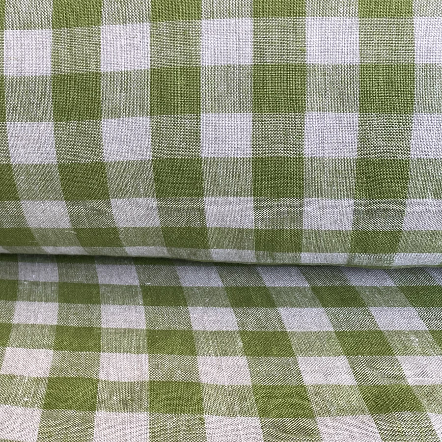 Washed Linen Check Grass Green - Image 3