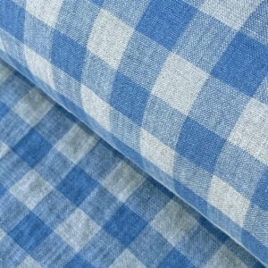 Washed Linen Check Denim Blue - Image 1