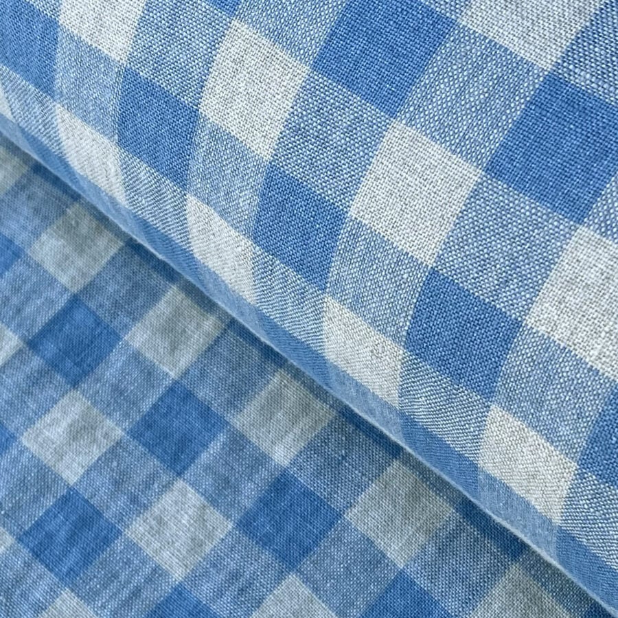 Washed Linen Check Denim Blue