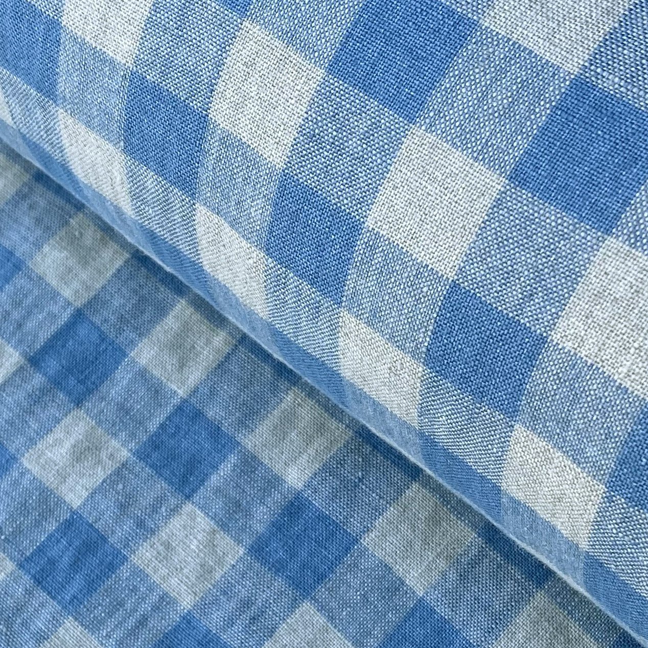 Washed Linen Check Denim Blue - Image 1