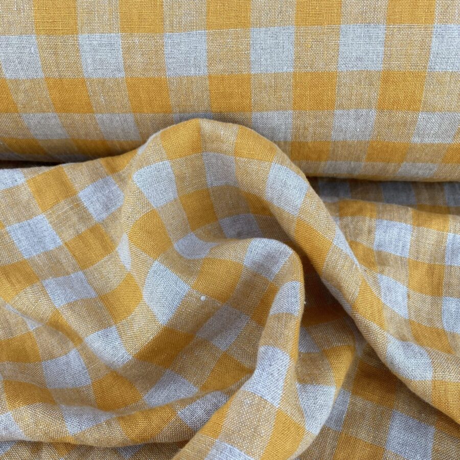 Washed Linen Check Saffron - Image 2