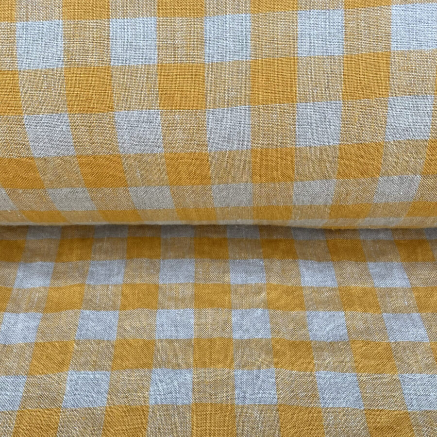 Washed Linen Check Saffron - Image 3