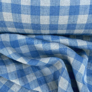 Washed Linen Check Denim Blue - Image 2