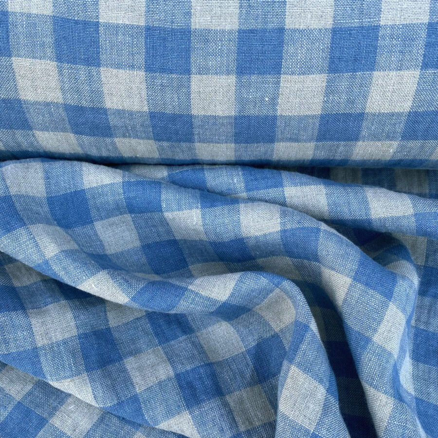 Washed Linen Check Denim Blue - Image 2