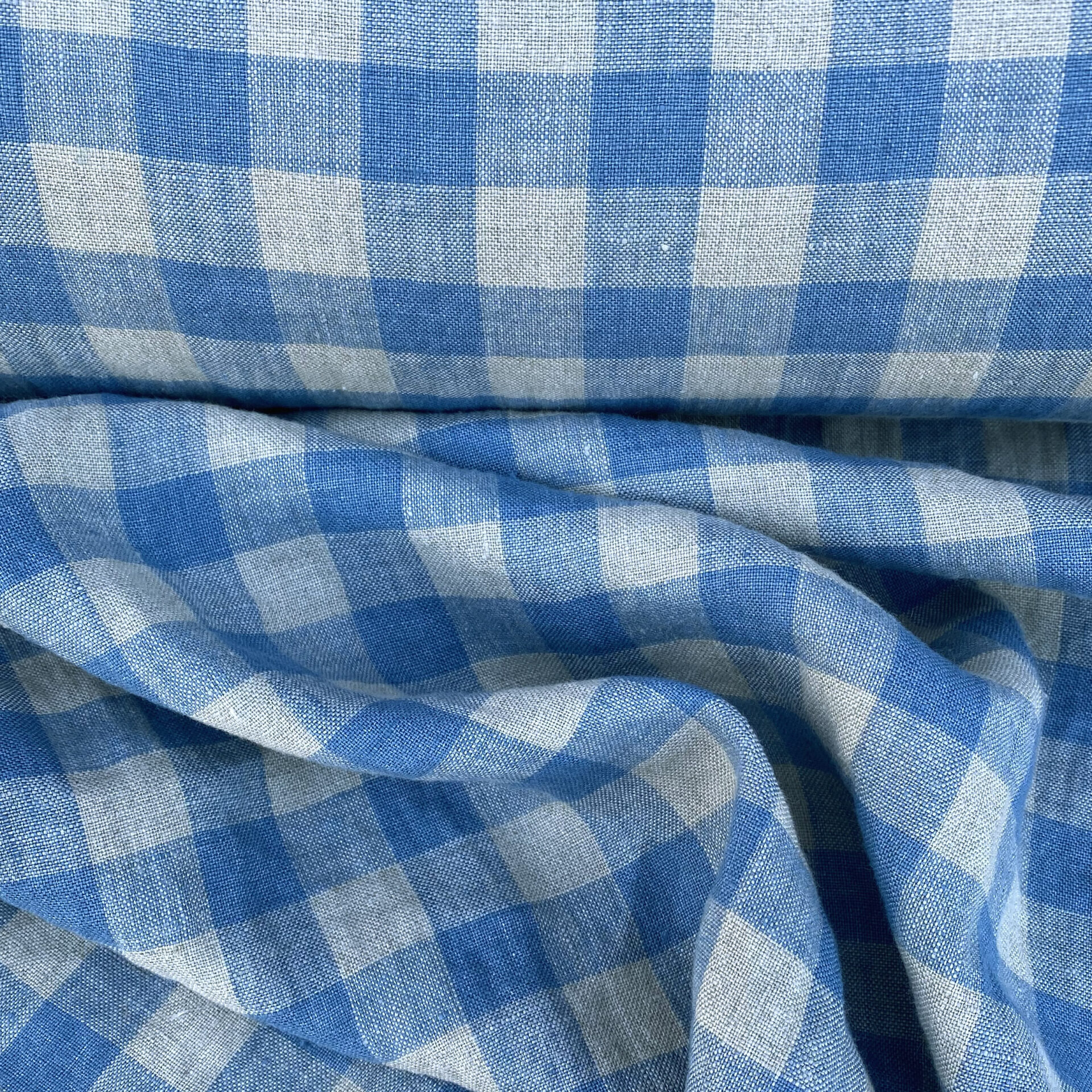 Washed Linen Check Denim Blue - Image 2