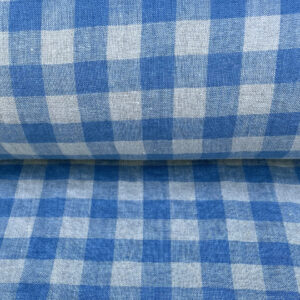 Washed Linen Check Denim Blue - Image 3
