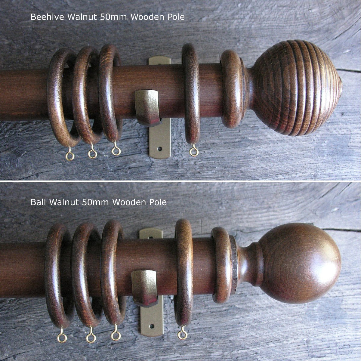 50mm  Wooden Curtain Pole Set - Walnut finish - Image 1