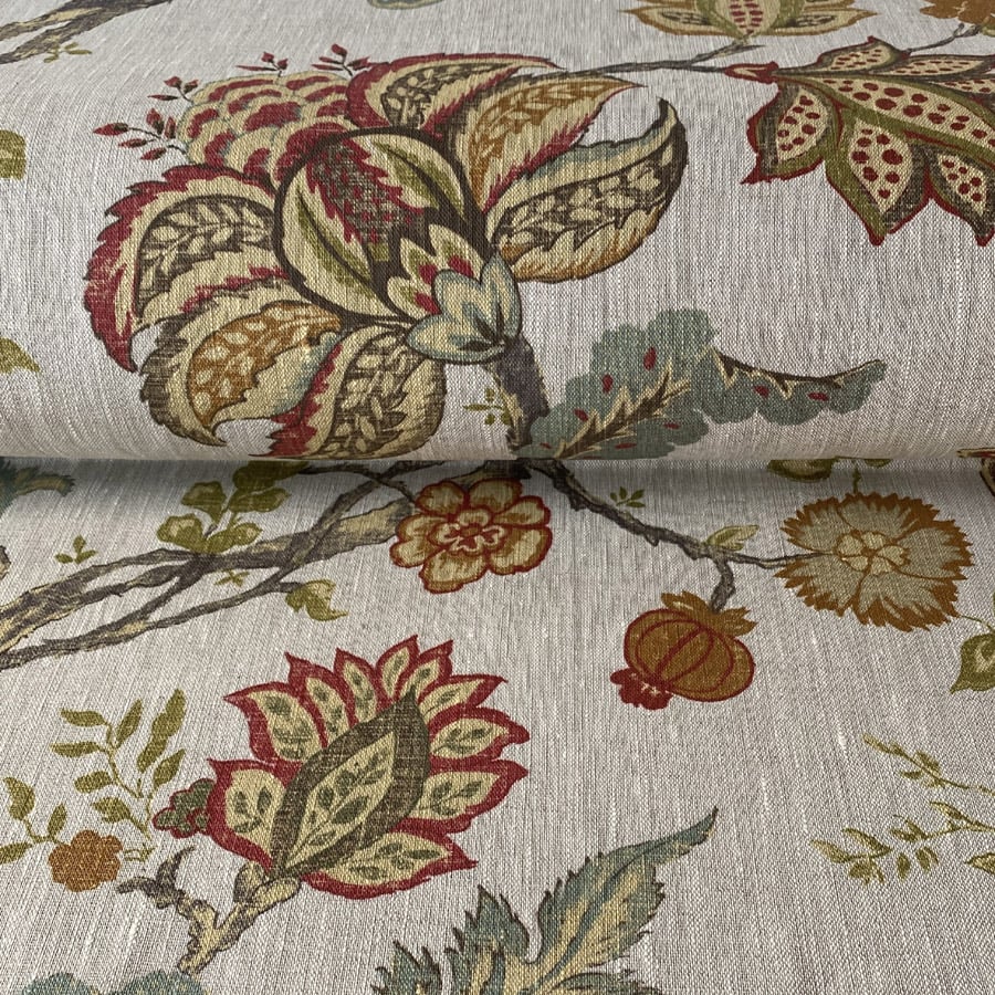 Yasmin Linen - Red and Duckegg - Image 3