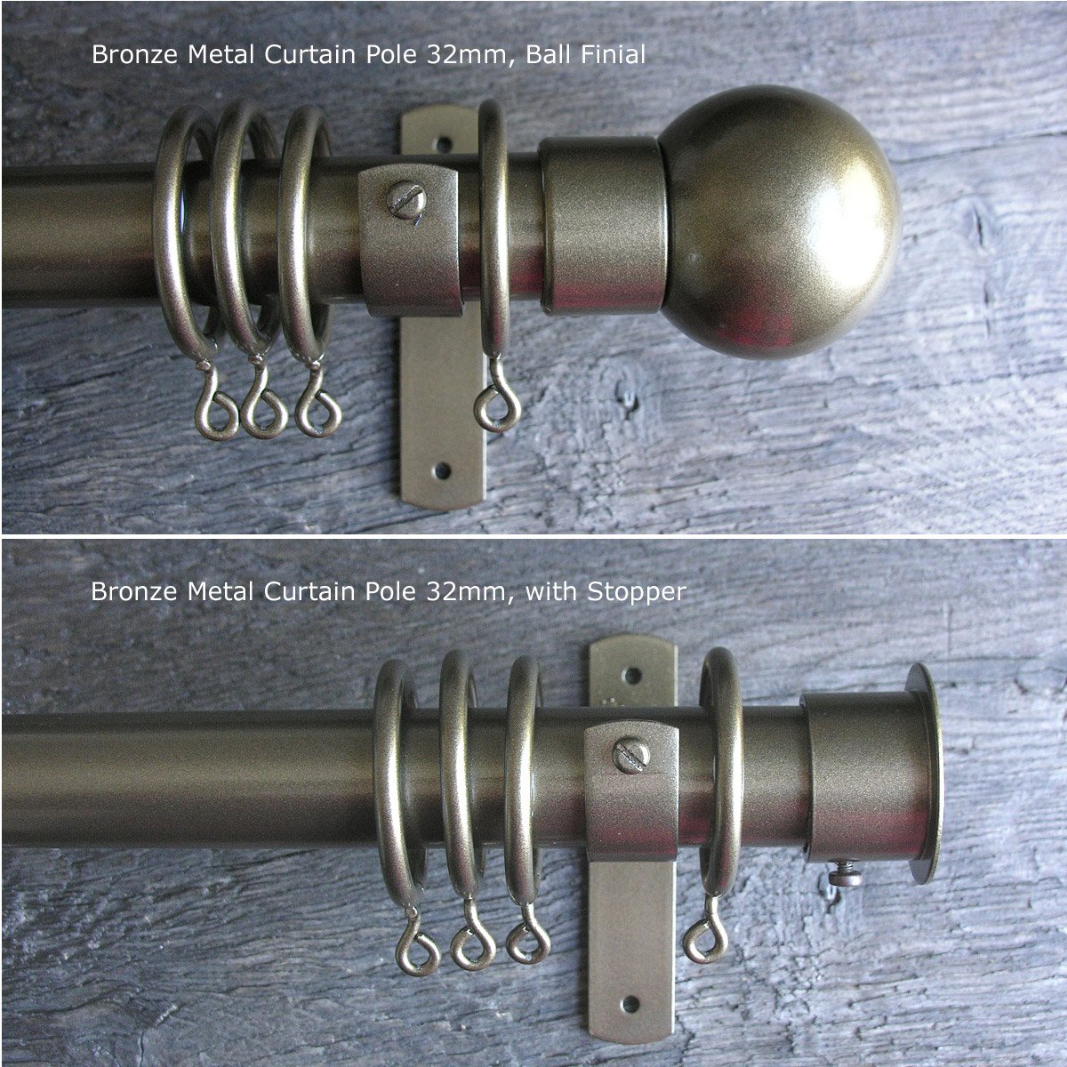 Metal Curtain Pole Set - Bronze or Graphite 32mm - Image 1
